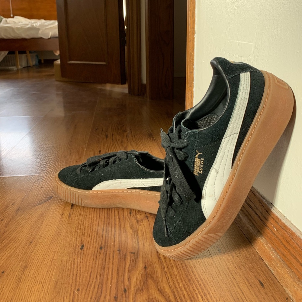 Black Suede puma basket platform sneaker